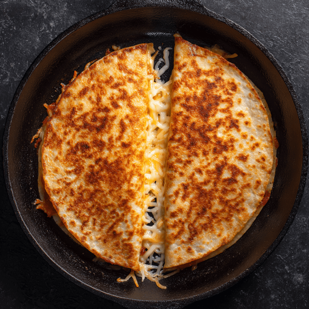Cooking chile relleno quesadilla in cast iron pan