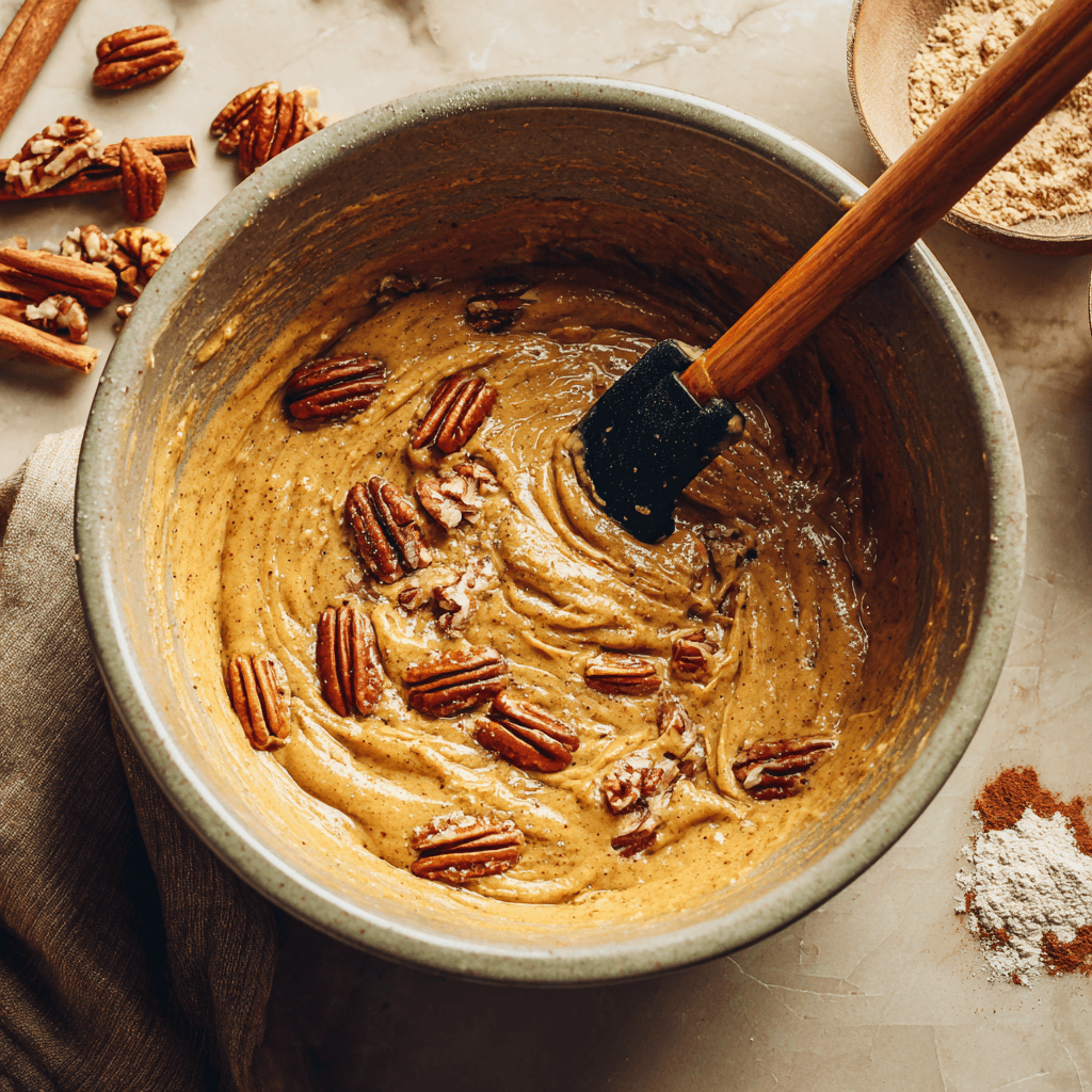 Mixing batter for Sweet Sourdough Pumpkin Bread