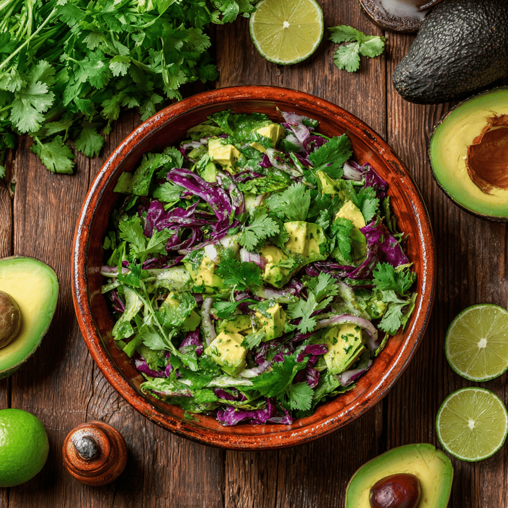 Serving Mexican Salad with Cilantro Lime Dressing