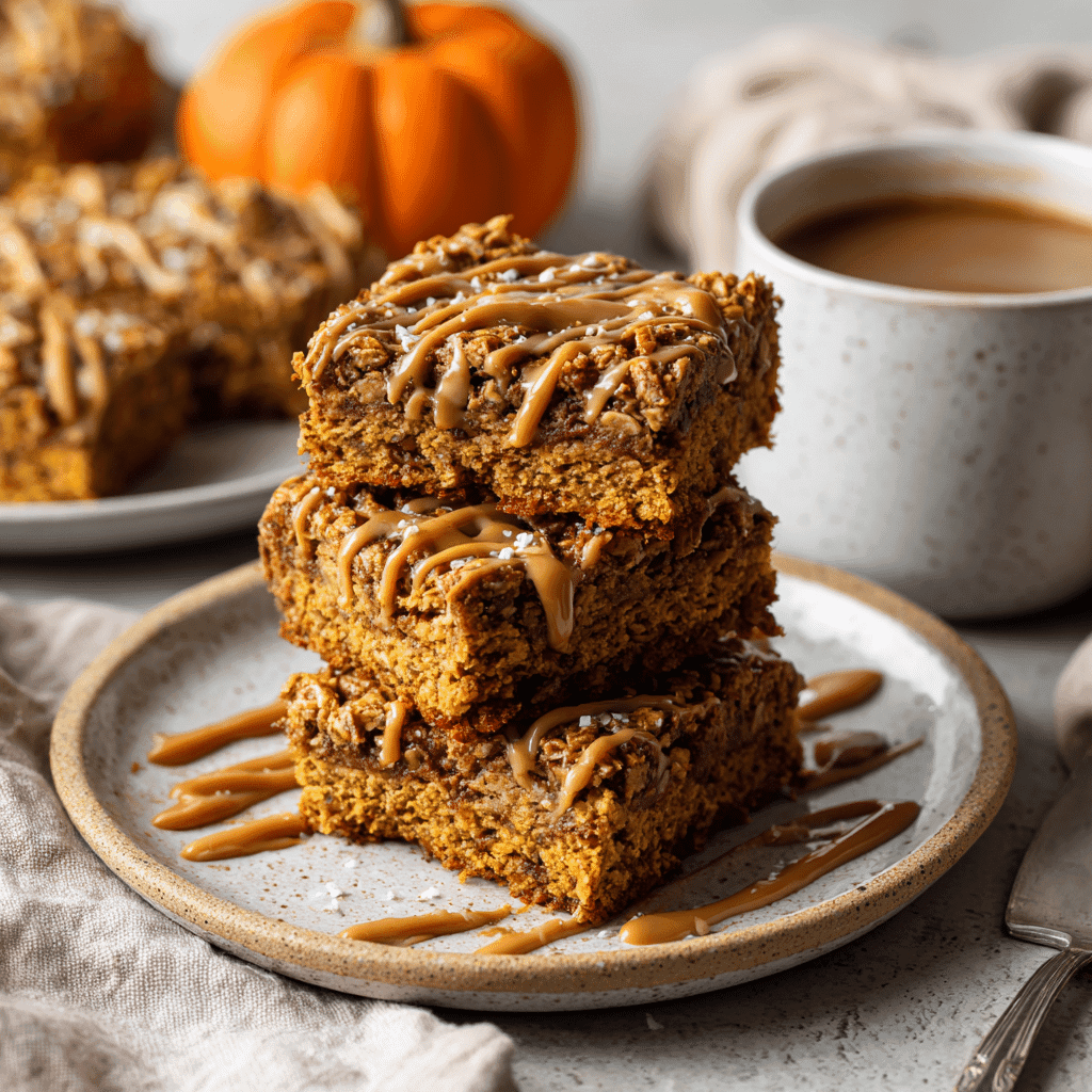 Healthy Pumpkin Oatmeal Bars on rustic tray