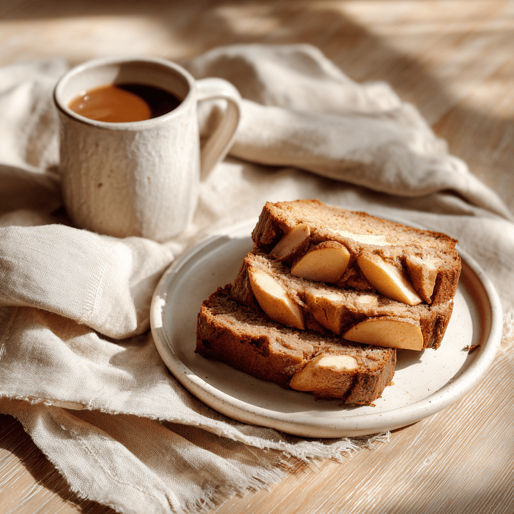 sliced apple cinnamon bread served with coffee