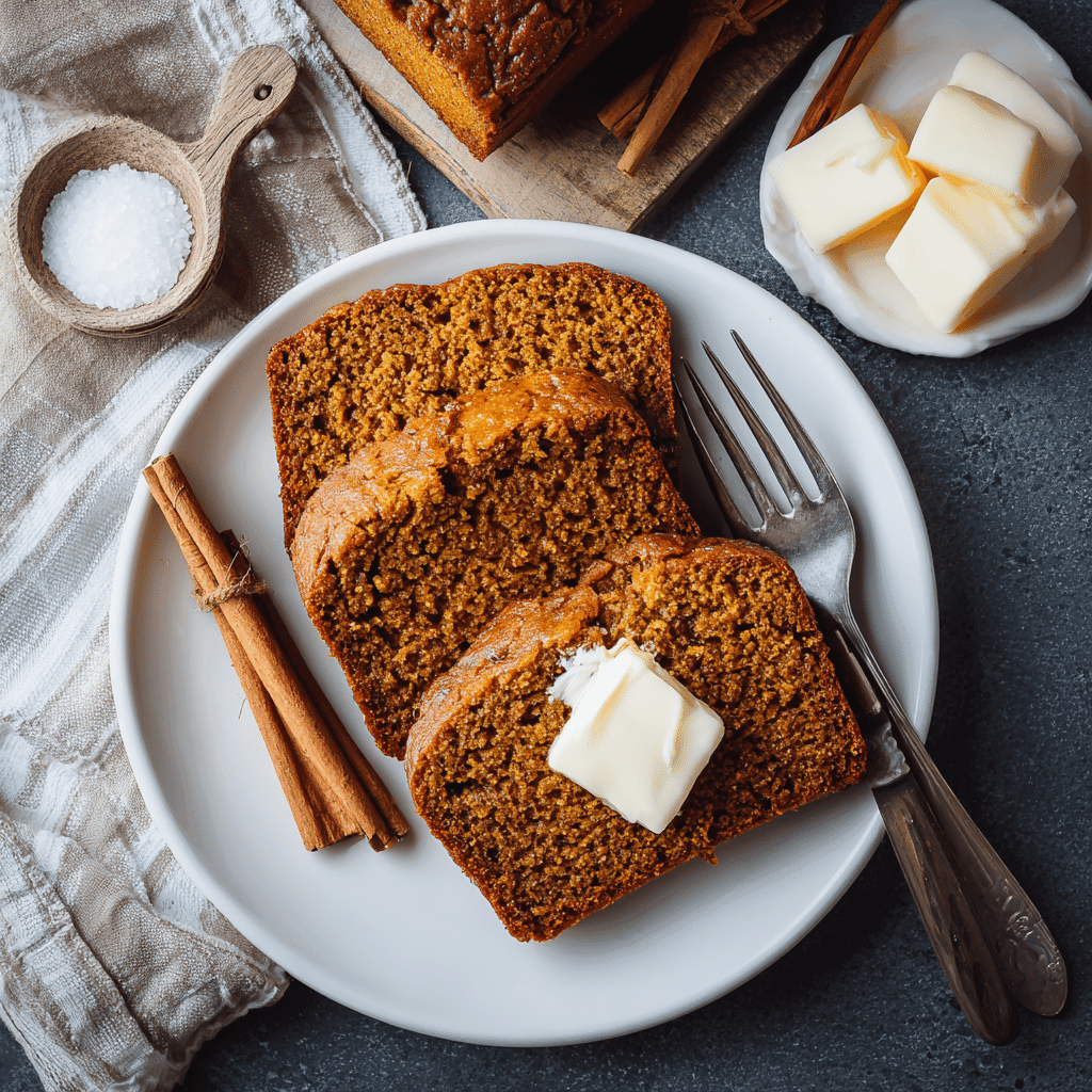 Sliced brown sugar pumpkin loaf ready to serve