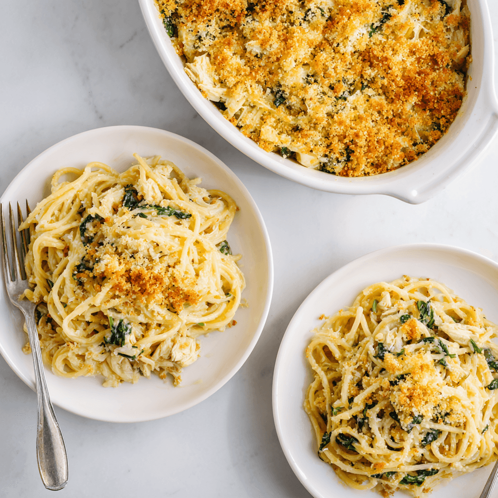 Different variations of chicken spaghetti casserole