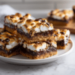 Close-up of gooey S'more Bars with melted chocolate and toasted marshmallows