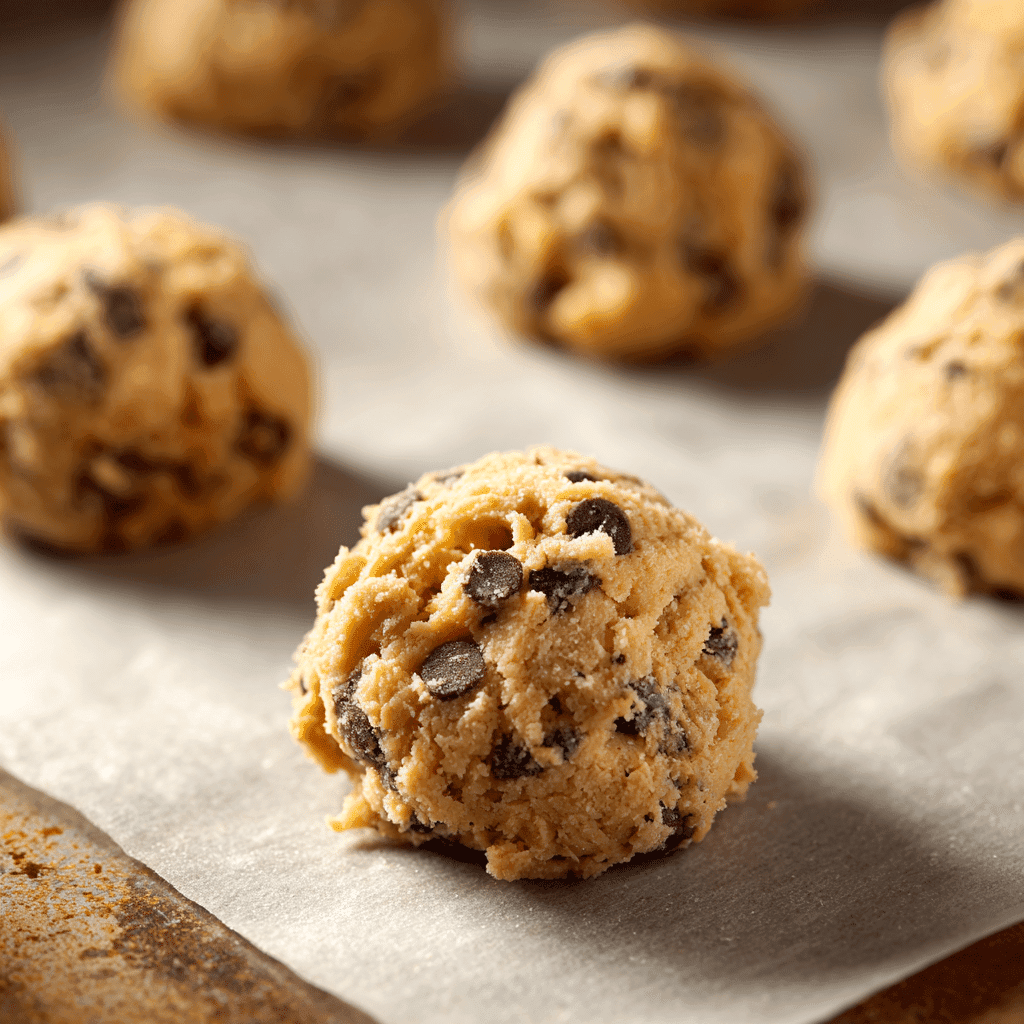 Pumpkin cookie dough on a baking sheet before baking