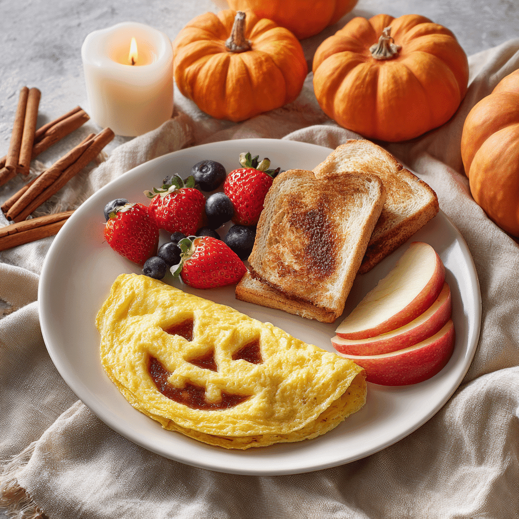 Served Jack-o’-Lantern Omelet with fruit and toast