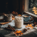 High-Protein Overnight Oats in cozy fall kitchen