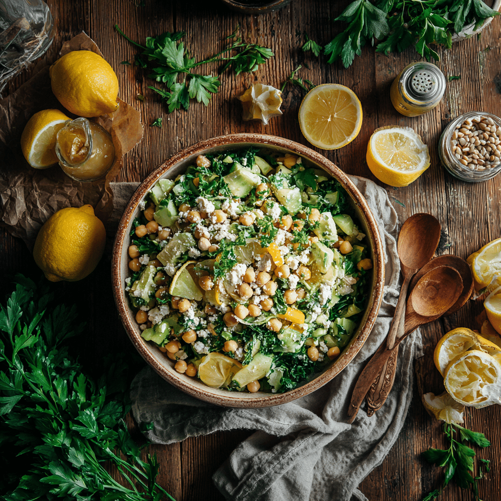 Chickpea Feta Avocado Salad in fall setting