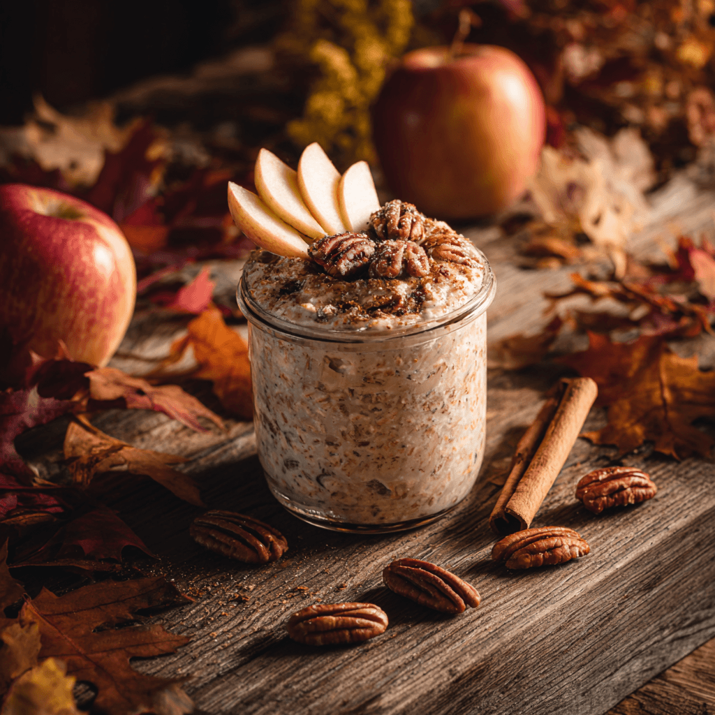 Maple Brown Sugar Overnight Oats in a jar with fall toppings