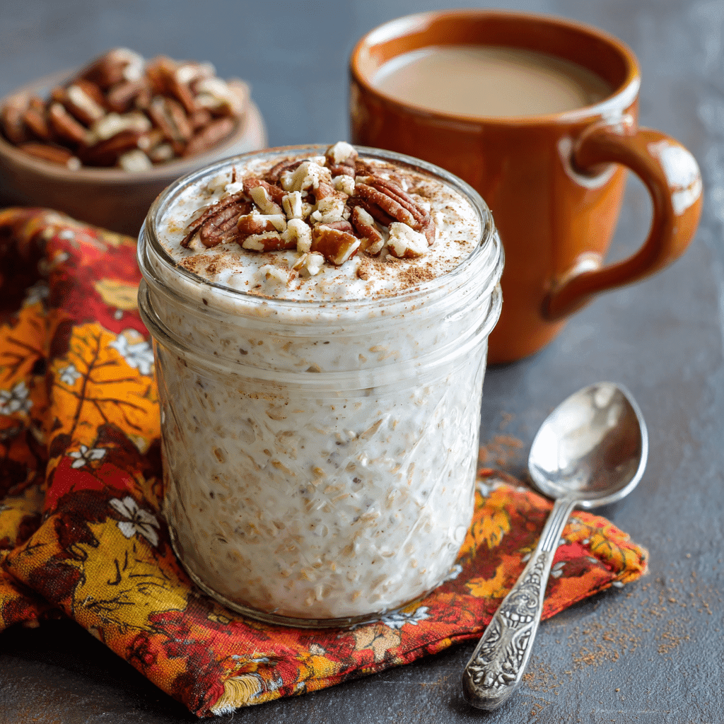 Cinnamon Roll Protein Overnight Oats served with nuts