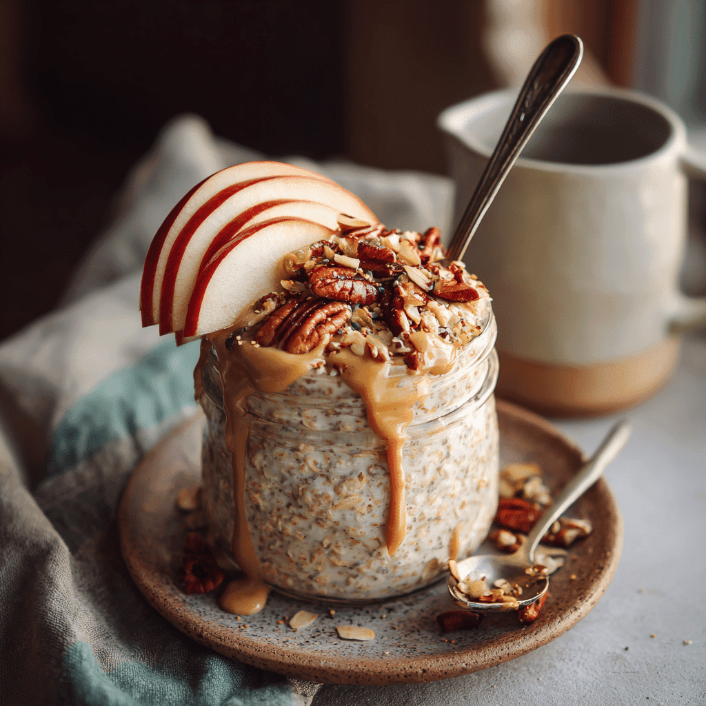 Served high-protein overnight oats with apples