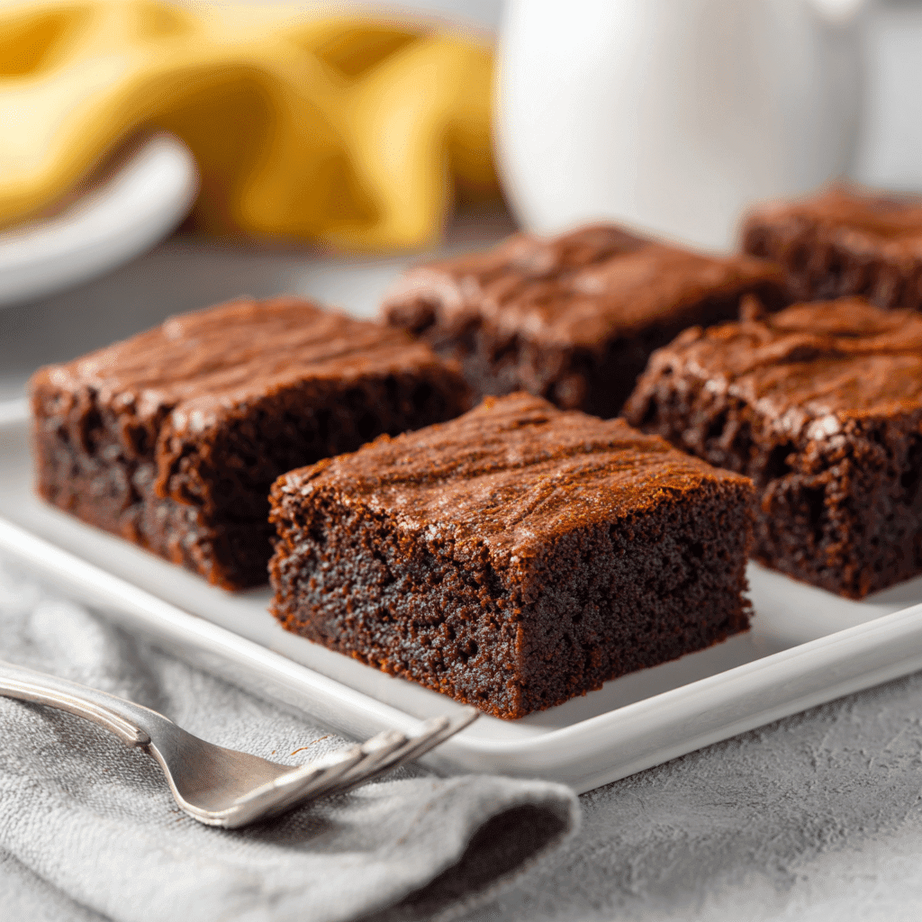 Mummy Brownies with White Chocolate Bandages served on a white plate