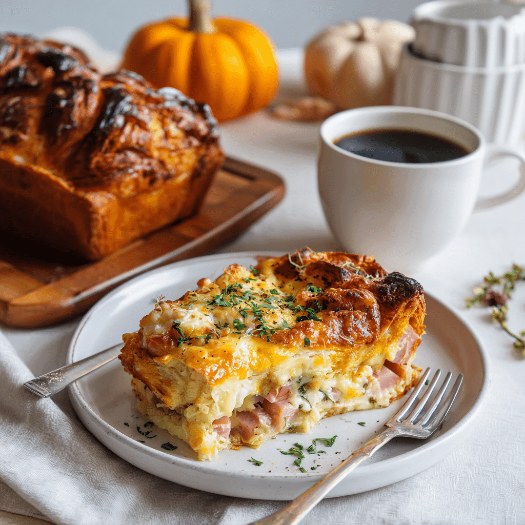 A slice of Delicious Ham and Cheese Croissant Casserole2c18c8b0843e 2