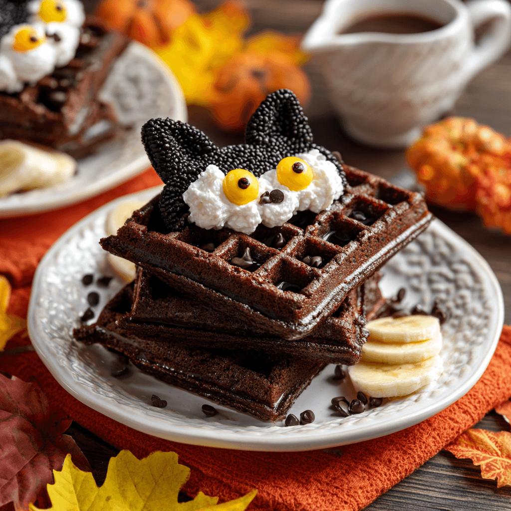Black Cat Waffles with Whipped Cream