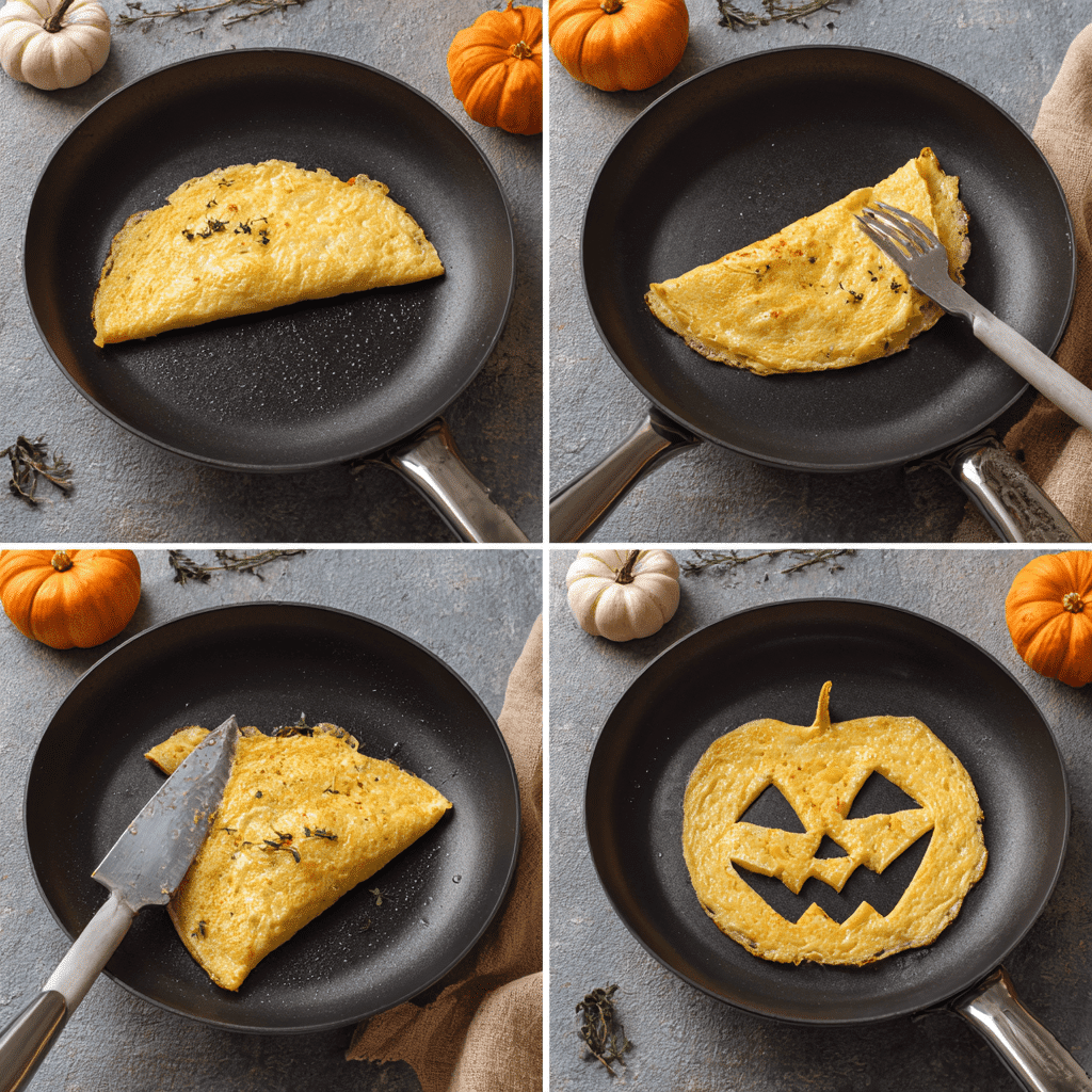 Step-by-step making Jack-o’-Lantern Omelets