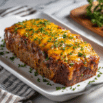 BBQ Cheddar Meatloaf Recipe on Serving Platter