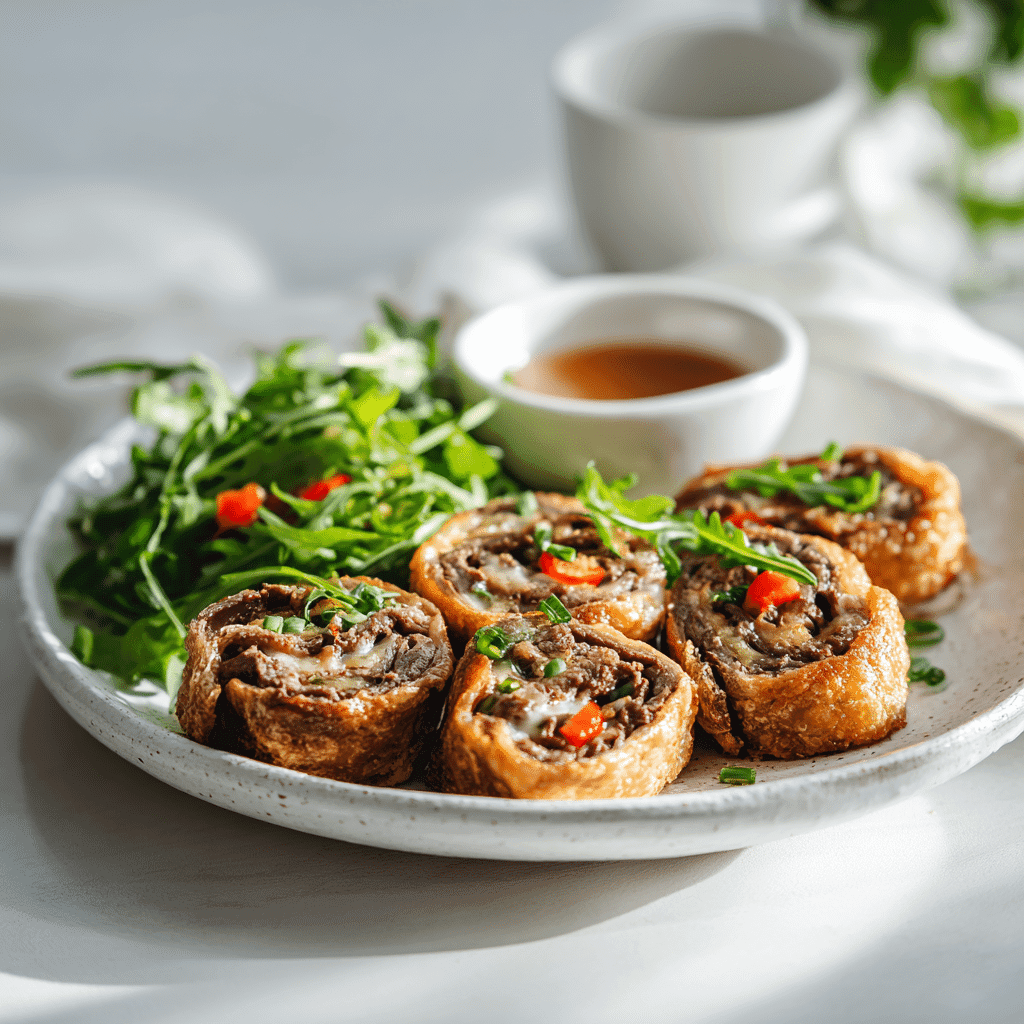 Keto Philly Cheesesteak Roll Ups plated with salad