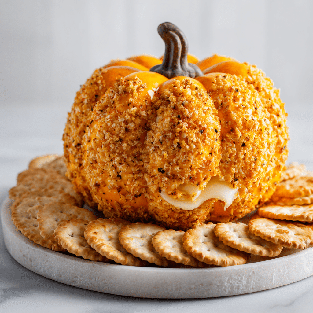 Pumpkin-Shaped Cheese Ball served with crackers