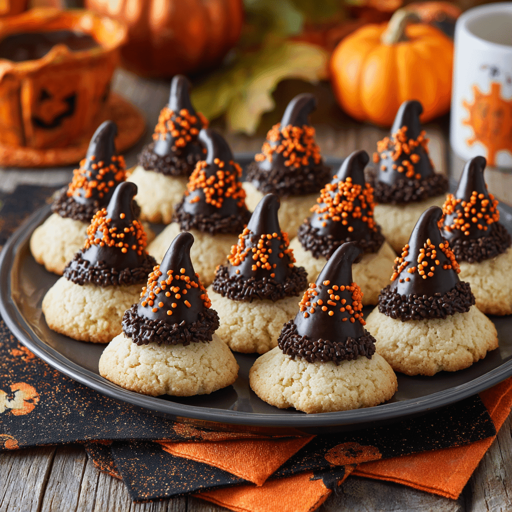 Witches’ Hat Cookies with Chocolate Kisses on serving platter