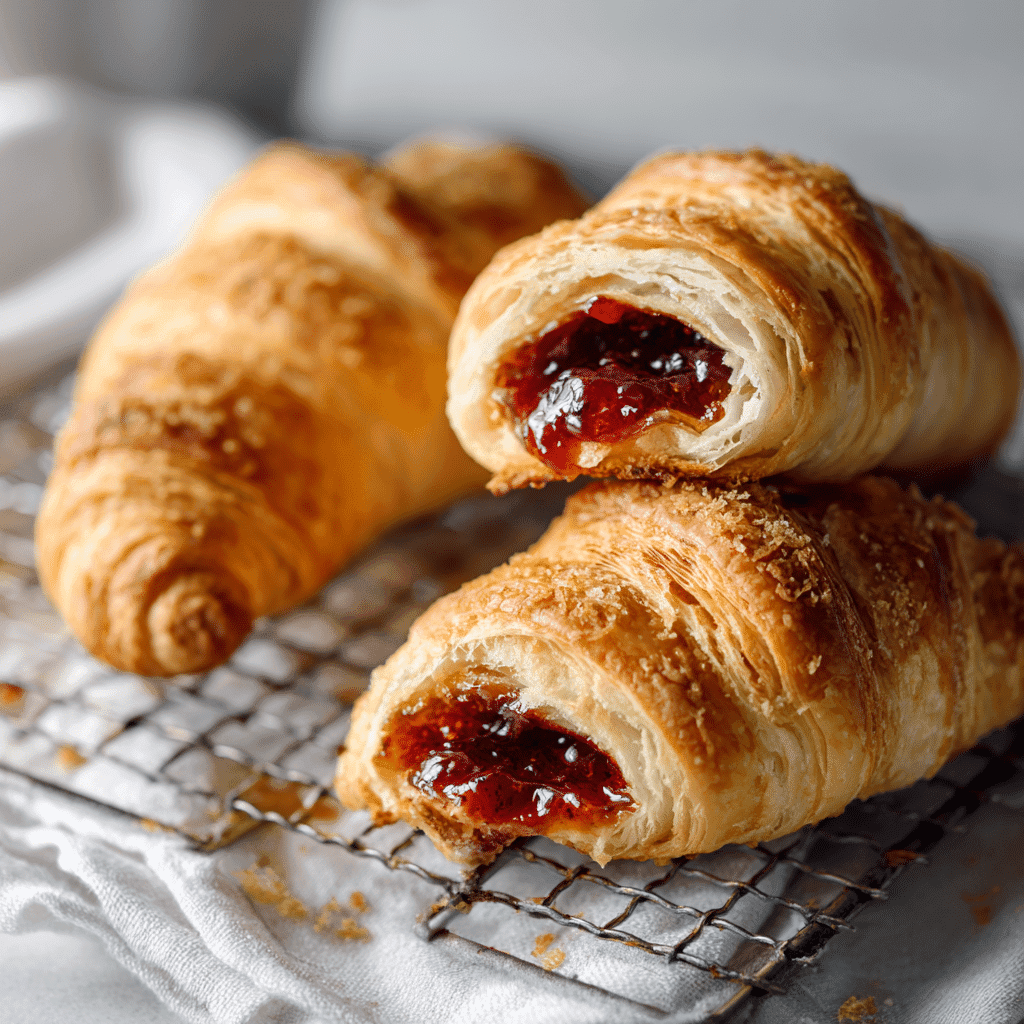 Served Bloody Jam-Filled Croissants on Wire Rack