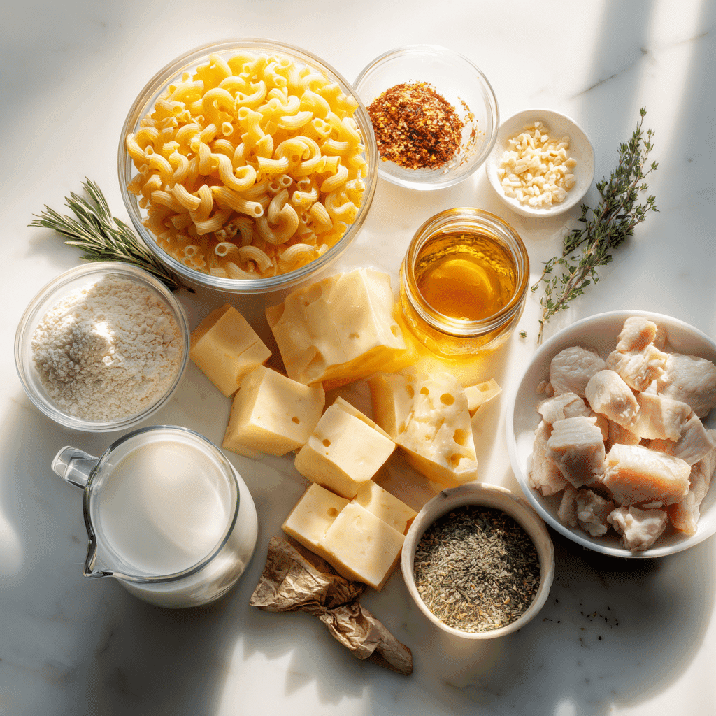 Ingredients for Honey Pepper Chicken Mac and Cheese