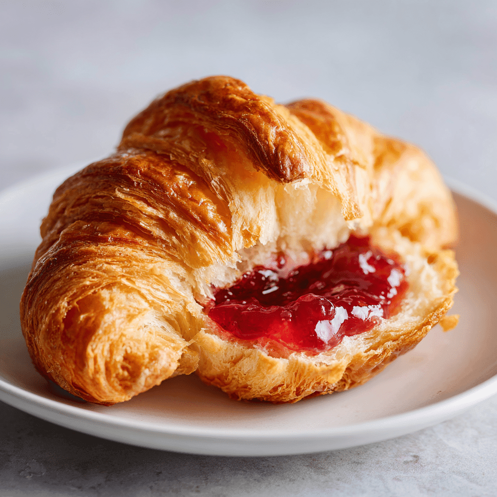 Bloody Jam-Filled Croissant on White Plate