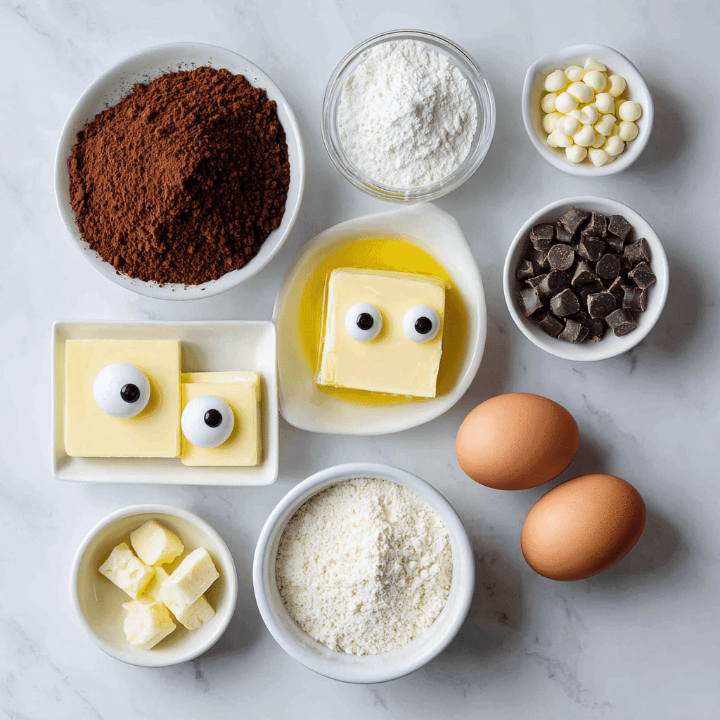 Ingredients for Mummy Brownies with White Chocolate Bandages