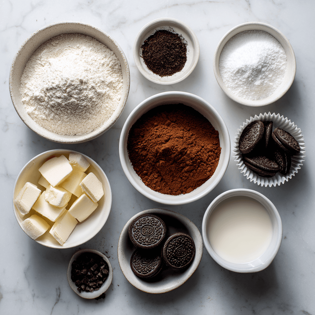 Ingredients for Black Cat Cupcakes with Oreo Ears