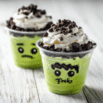 Frankenstein Guacamole Dip Cups in clear layered cups