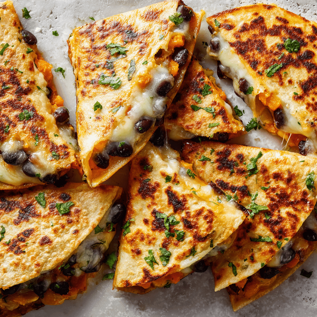 Black Bean Pumpkin Quesadillas close-up with melted cheese