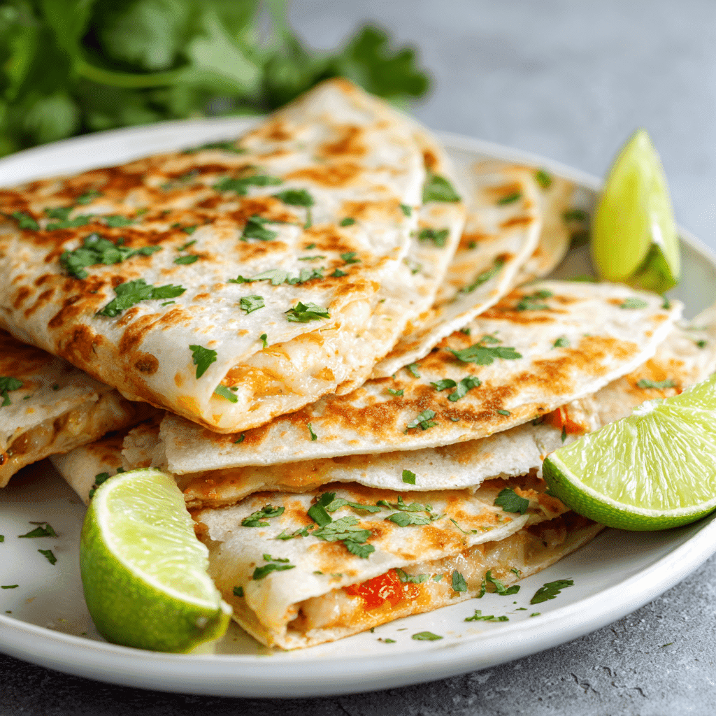 Served black bean pumpkin quesadillas with lime and cilantro