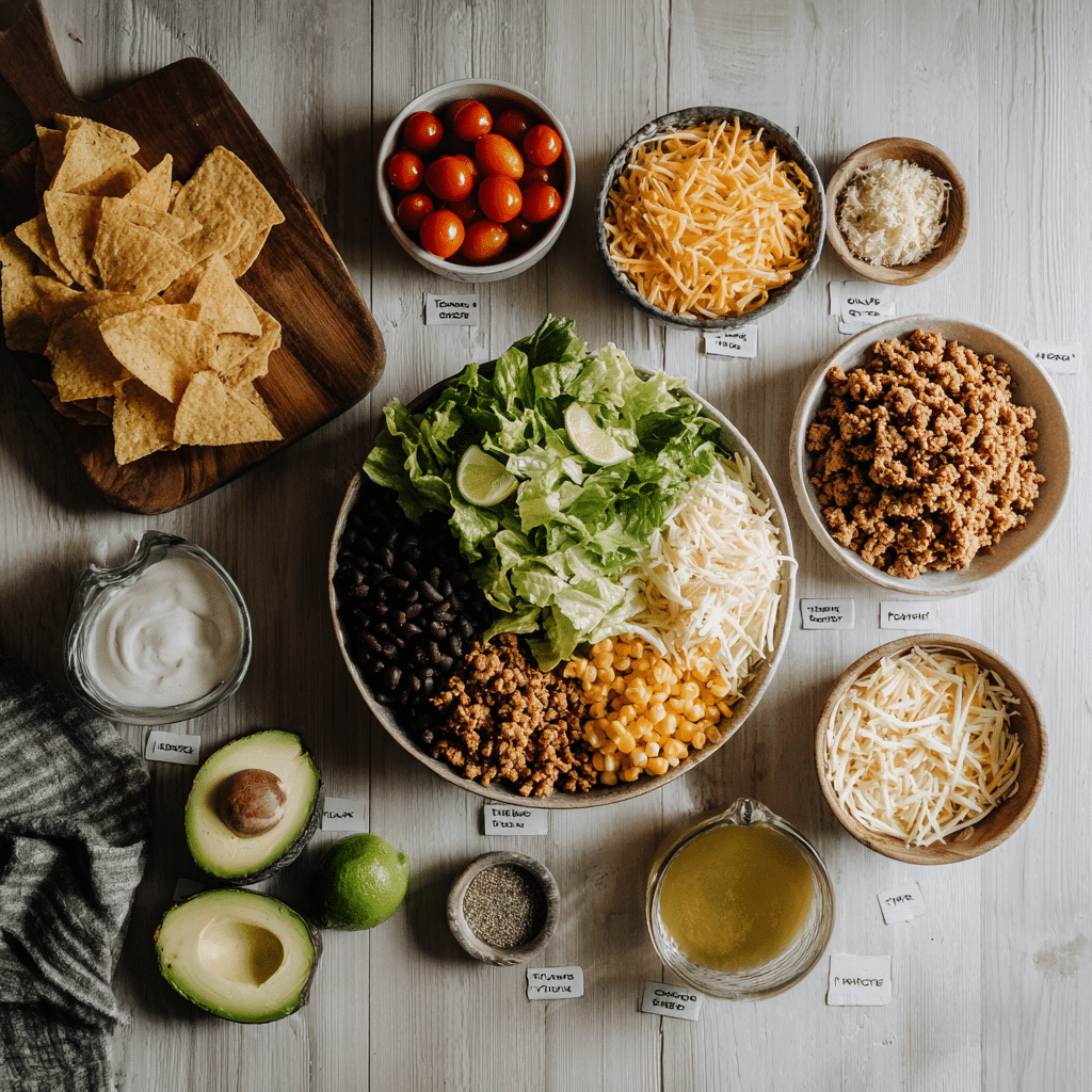 Turkey Taco Salad Bowl ingredients laid out