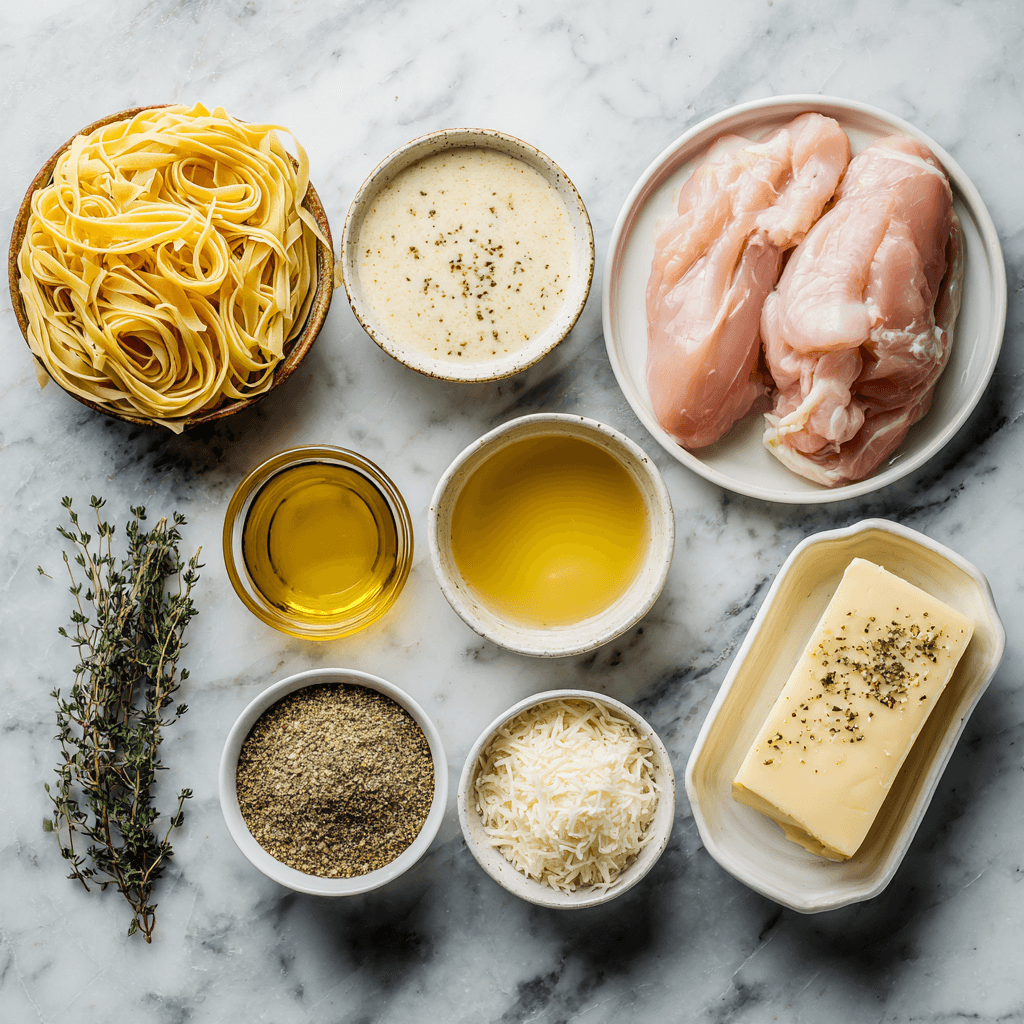 Ingredients for Dump and Bake Alfredo