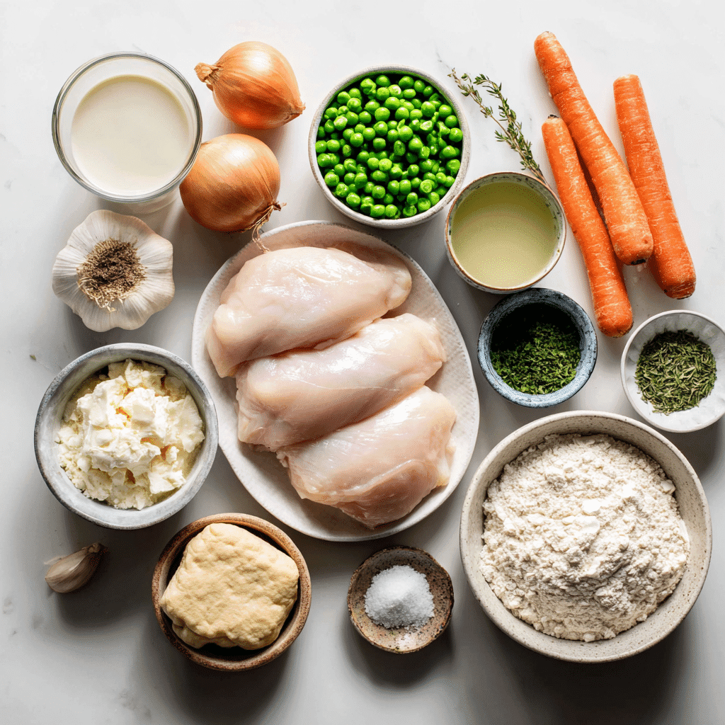 Crockpot Chicken Pot Pie ingredients laid out