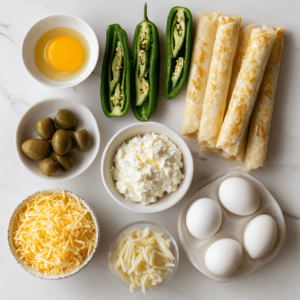 Ingredients for Jalapeño Popper Mummies laid out on counter
