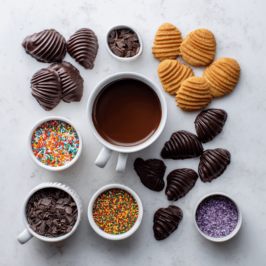 Ingredients for Witches’ Hat Cookies with Chocolate Kisses laid out neatly