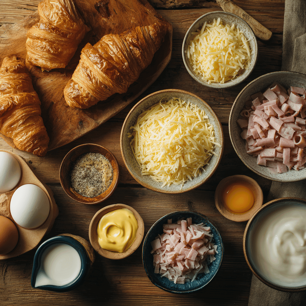Ingredients for Delicious Ham and Cheese Croissant Casserole