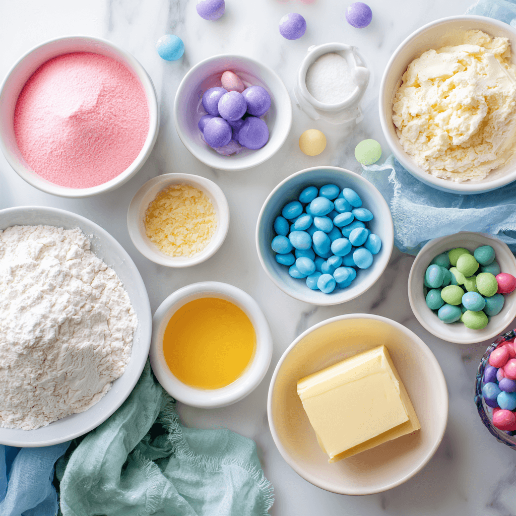 Ingredients for Monster Eye Thumbprint Cookies with Candy Centers