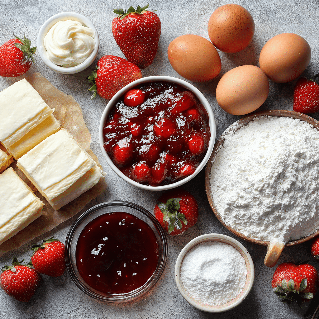 Strawberry Danish ingredients puff pastry cream cheese jam