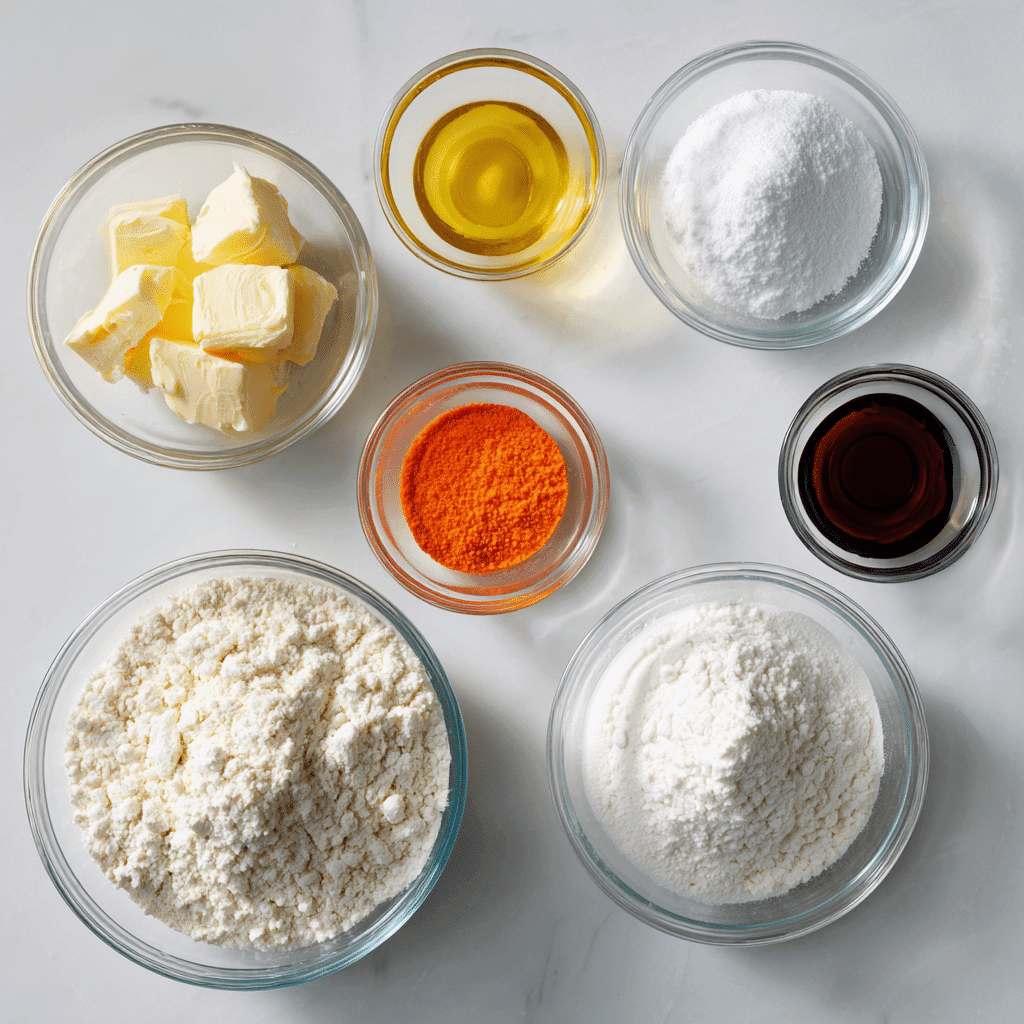 Ingredients for Halloween Candy Corn Shortbread Cookies