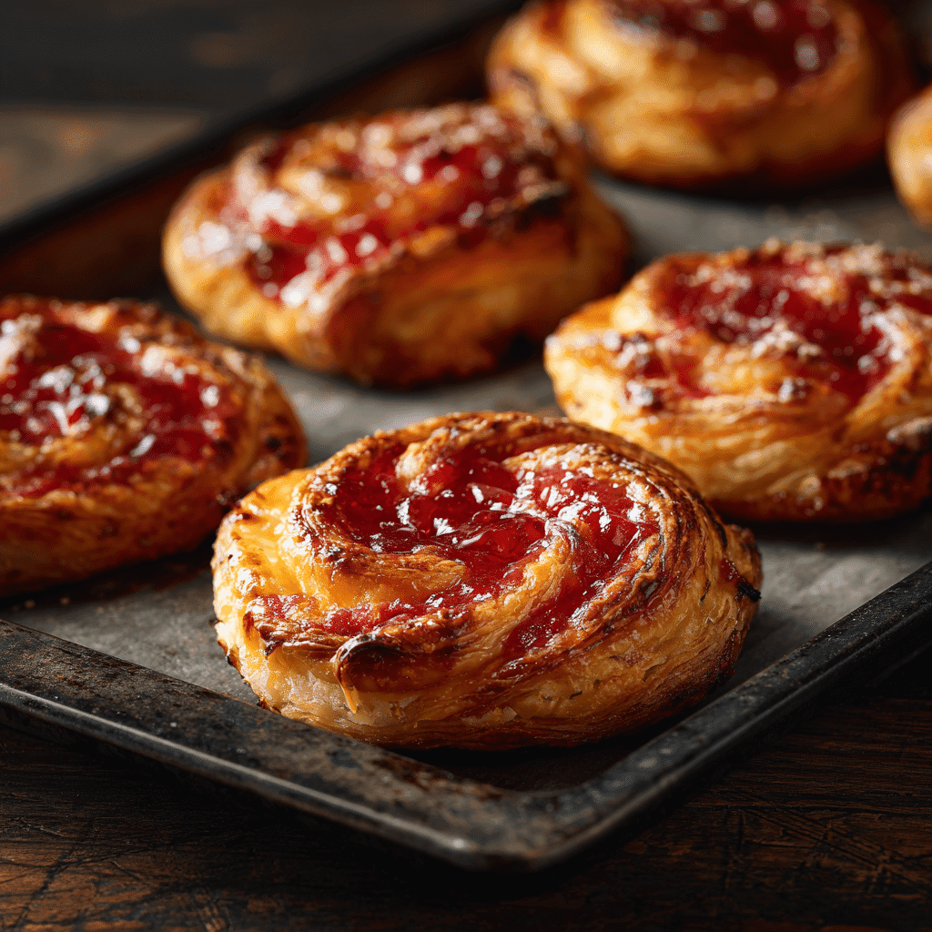 Baked Strawberry Danish golden puff pastry with jam