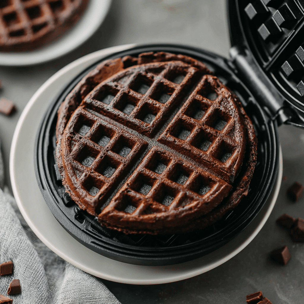 Cooked black chocolate waffles
