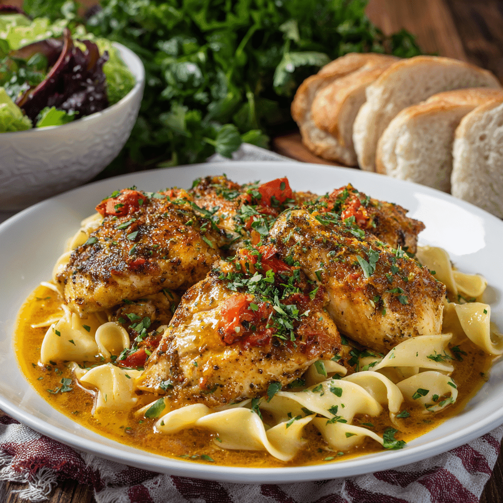 Marry Me Chicken Crock Pot with pasta and salad
