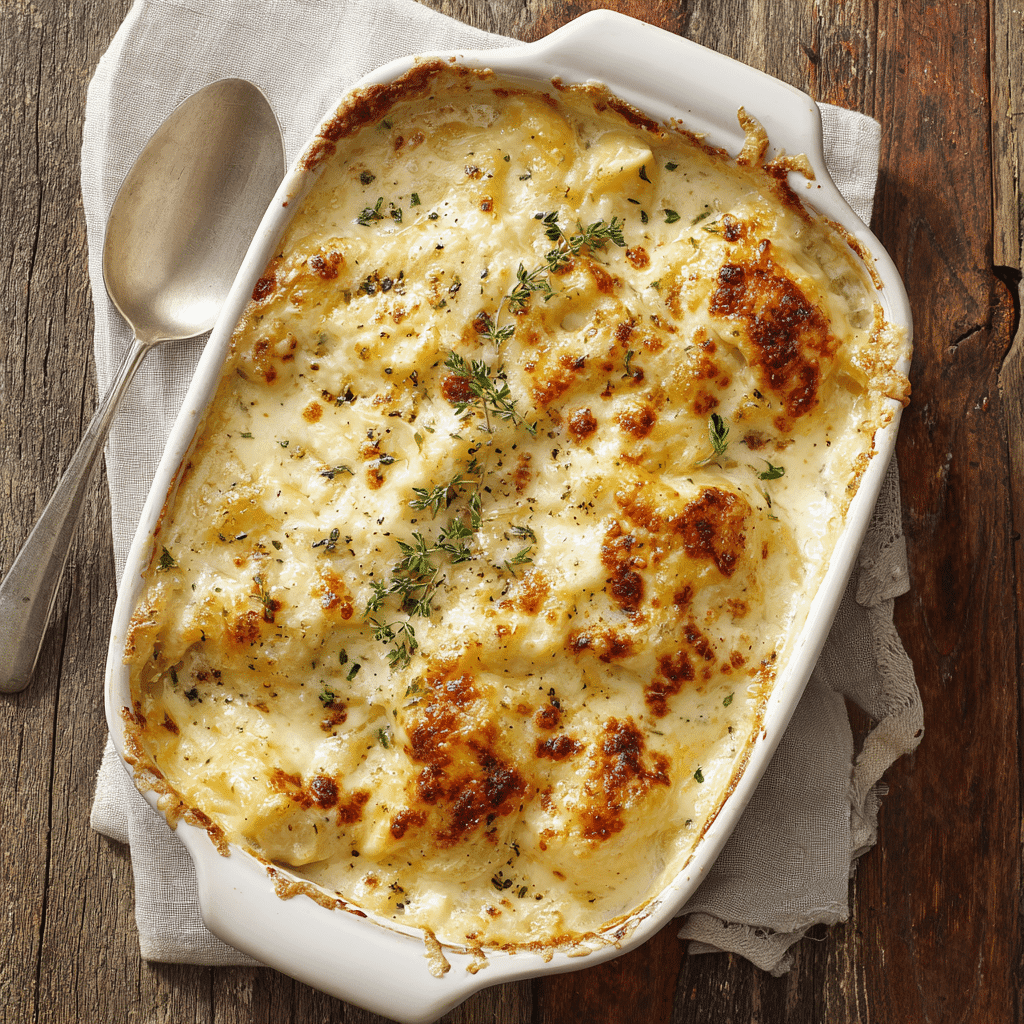 Dump and Bake Alfredo casserole ready to serve