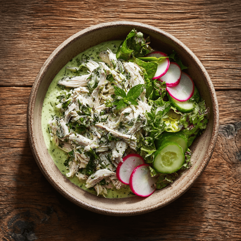 green goddess chicken salad in bowl