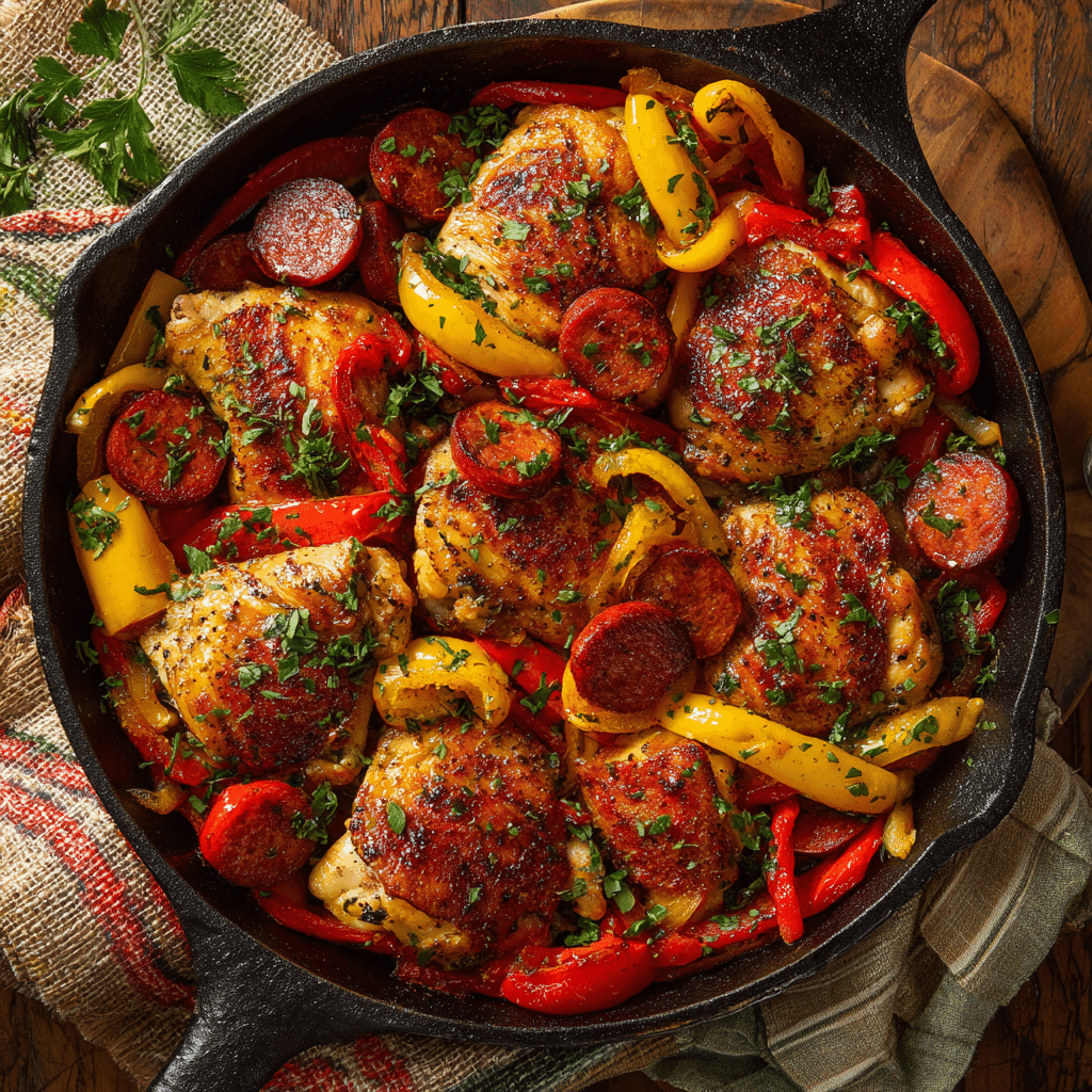 One pan chicken and chorizo in skillet