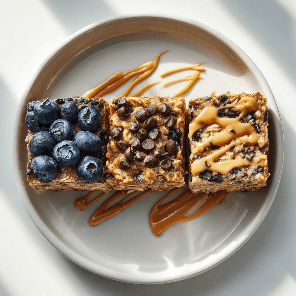 Three variations of wholesome banana bread baked oats on plate