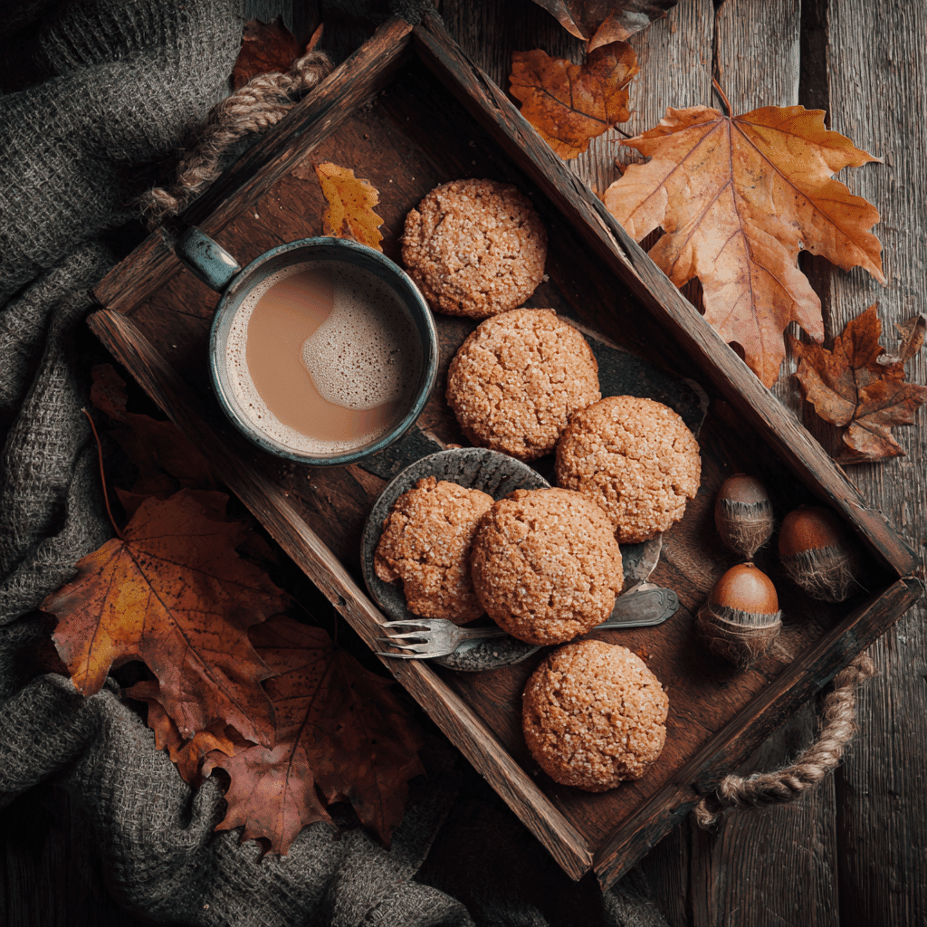 Freshly baked breakfast protein biscuits on cozy fall table