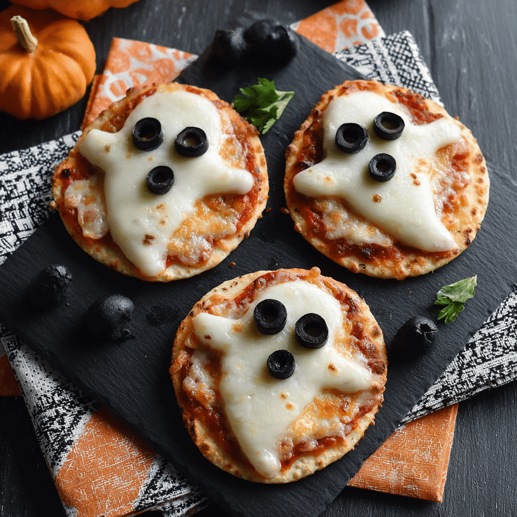Served Ghost Mini Pizzas for Halloween