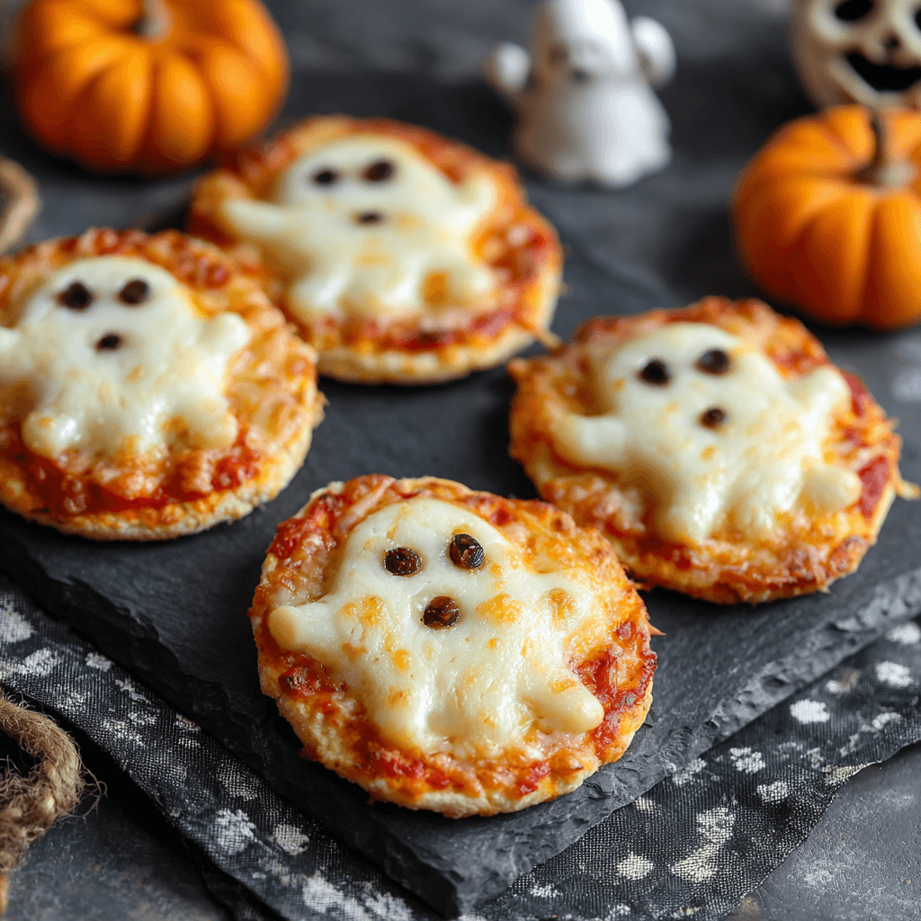 Served Ghost Mini Pizzas for Halloween